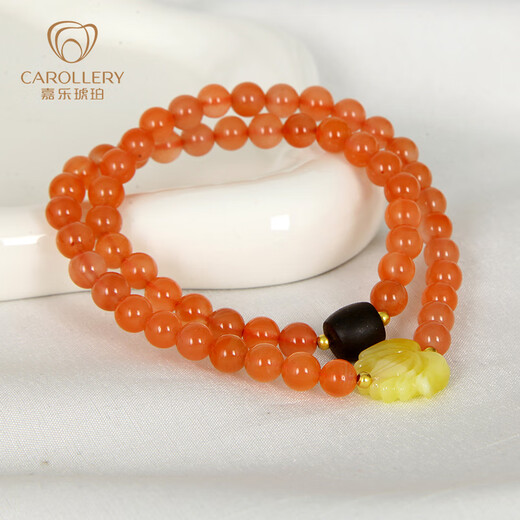 Jiale Beeswax Bracelet Women's Natural South Red Agate Bracelet Two Circles Multiple Circles Persimmon Red South Red Accessories Authentic Birthday Gift About 6mm