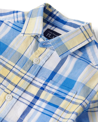 The Children's Place Baby Boys & Toddlers Poplin Long Sleeve Button-Down Shirt Sun Valley Plaid 6-9 Months