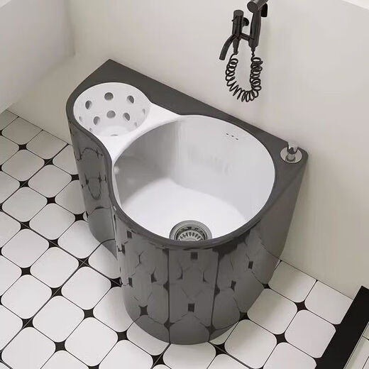 Piscina de cerámica de cerámica para el hogar gris nórdico con piscina de canasta de drenaje con balcón nuevo de estilo al aire libre.