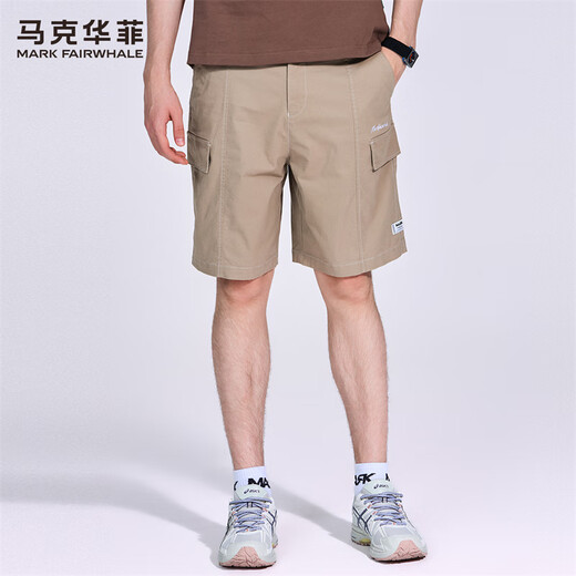 马克华菲松紧腰休闲短裤男装2025夏季新款潮流男生工装百搭五分裤 卡其701 32