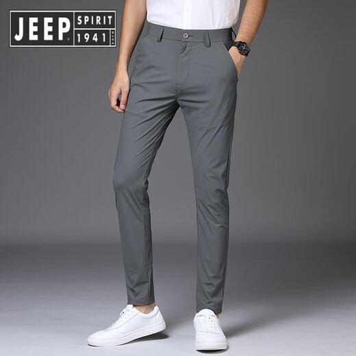Jeep Spirit Jeep High-Stretch Ice Seidenhose Herren 2025 Sommer Dünne gerade losen Freizeithosen Herrenmodemarke Hangelner Sinn 1098 Grau [Sommergeschnittene Hose] 28 Taillenumfang zwei Fuß eins eins