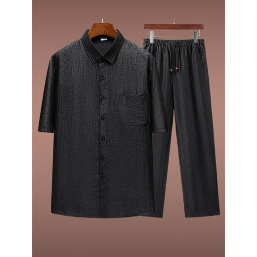 Hua Jiuqing Style chinois Cloud parfum Cloud sao chemise Men Cloud Pustrant SAO Shirt Men Summer Silk Mulberry Mulberry Silk Top Abel Merchant Black Costume (avec 9226 pantalons de ceinture) 4xl recommandé 175-185Jin [Jin est égal à 0,5 kg]