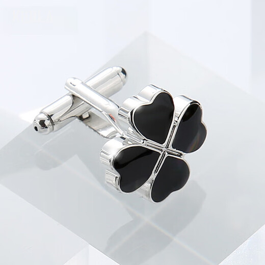 KERLA高档黑色四叶草袖口扣钉男士商务衬衣袖扣礼盒装男生礼物 黑色四叶草