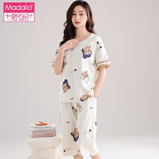 莫代尔棉凉感睡衣女士夏季短袖七分裤中青年加肥加大码家居服 DL7027莫代尔 M 建议80-95斤