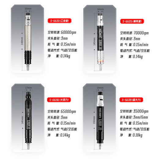Saint-Nair Taiwan pneumatic grinding machine industrial grade air grinding pen small high-speed jade engraving grinding polishing machine grinding pen S-S-6636 standard high-speed grinding and get 60 pieces set
