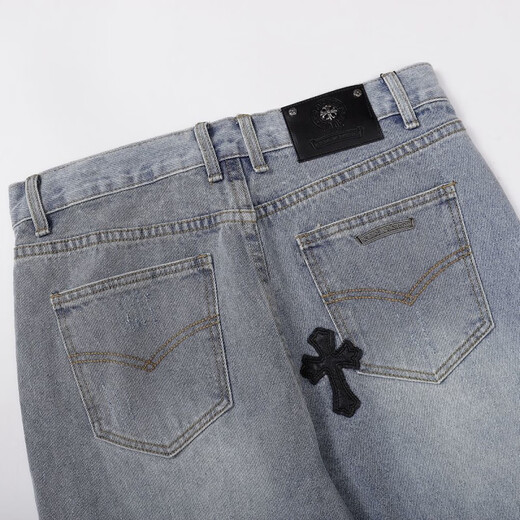 Heart Crome Heart CH FANTARIO CH Washable Old Cross Leather Jeans Men and Women Light Luxury Pants Luxury pantalones rectos tienda de hombres y mujeres 9905 azul claro 28