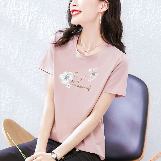 品哥弟新灰粉色t恤女士短袖宽松棉气质减龄圆领女装夏装2025新款上衣潮 6172浅紫 短袖 M (建议80-105斤)
