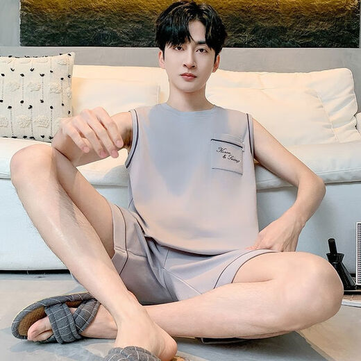 雅鹿睡衣男士夏季纯棉薄2025新款背心短裤男款家居服套装大码无袖夏天 OMM-13063 L