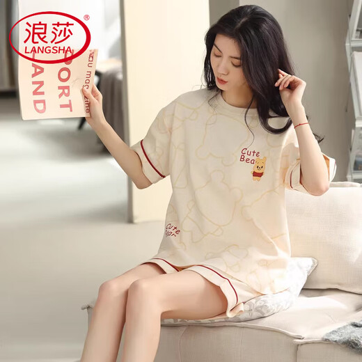 Langsha Light Pajamas de lujo para mujeres en el verano de algodón puro pantalones cortos de manga corta el verano delgado y dulce se puede usar fuera de la ropa para el hogar YX-7504 9859 2XL [recomendado 140-160Jin [Jin iguala 0.5 kg] desgaste]
