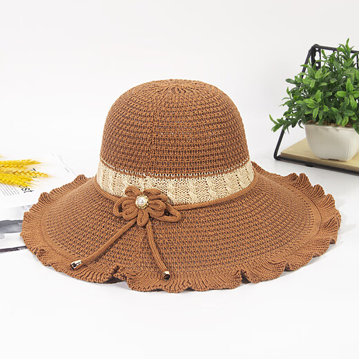 New summer women's monochrome sun protection large brim sun hat mother hat sunshade dome straw hat cool hat fisherman hat pink