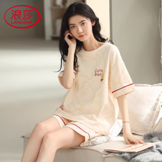 Langsha Light Pajamas de lujo para mujeres en el verano de algodón puro pantalones cortos de manga corta el verano delgado y dulce se puede usar fuera de la ropa para el hogar YX-7504 9859 2XL [recomendado 140-160Jin [Jin iguala 0.5 kg] desgaste]