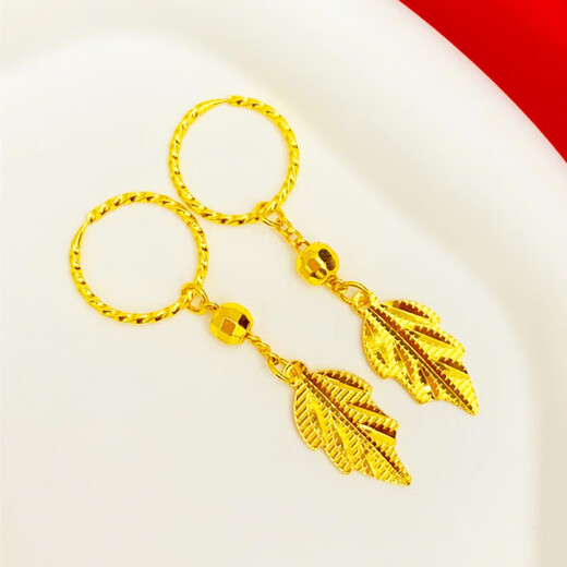 Gioio Fat Donglai Quality Gold Branch Jade Серьги листьев имитация 999 Серьги из песка золота с 18к имитационным ногами золотой