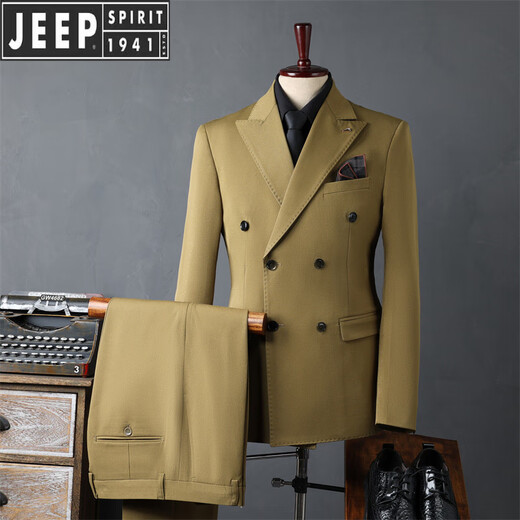 JEEP SPIRIT Jeep men's double-breasted suit suit men's business formal Korean groomsman suit wedding suit groom's suit outer brown double-breasted suit (suit + trousers) 4XL 58 (158-173Jin Jin equals 0.5 kg)