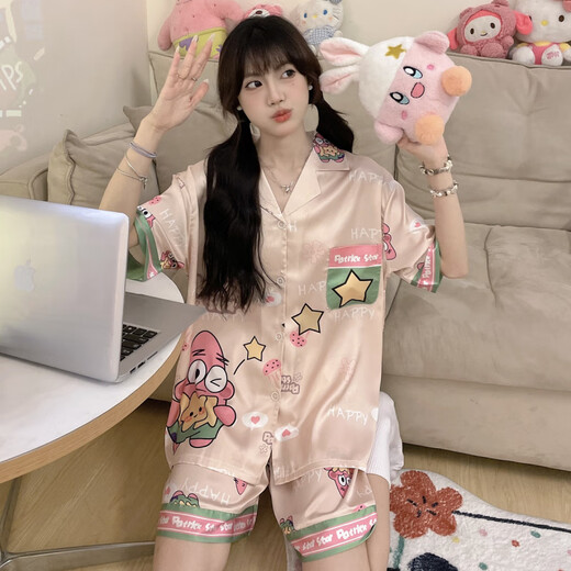 伊蜜魅冰丝睡衣女夏季短袖开衫可爱卡通宽松高级感家居服套装 #FS-2203 #YX-9214 M[75-98]斤 均码