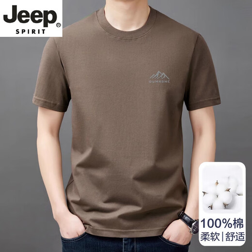 JEEP SPIRIT高端纯棉短袖t恤男士潮流圆领半袖上衣夏季薄款休闲凉体恤衫男T 短*袖山峰9929黑色 M 165建议90-120斤