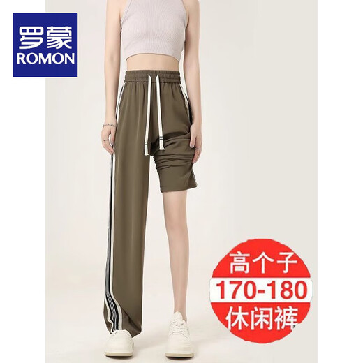 罗蒙（ROMON）海岛绿纯棉阔腿裤女夏季薄款2025高腰垂感休闲窄版显瘦运动直筒裤 687#经典黑【小个子】 【纯棉面 S 【建议90斤以下】
