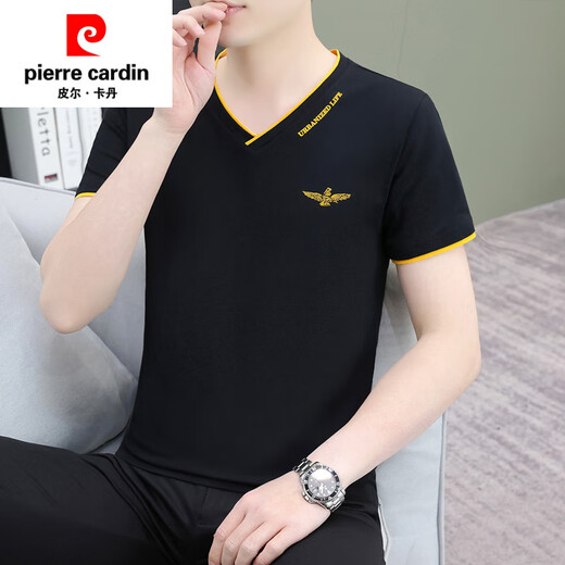 Pierre Cardin Thin Audre Cotton Short Sleeve T-Shirt für Herren Sommer V-Ausschnitt Hühnchen Herz halb Ärmel Komfort Top reines Baumwollbasis Bohnengrün-Q693. Modell 3xl (190) Gewicht 150-170