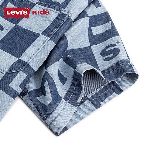 Levi s store same style Levi's children's shirt new full print short-sleeved stand collar jacket Milestone Blue 110/52 Recommended height 98-104cm
