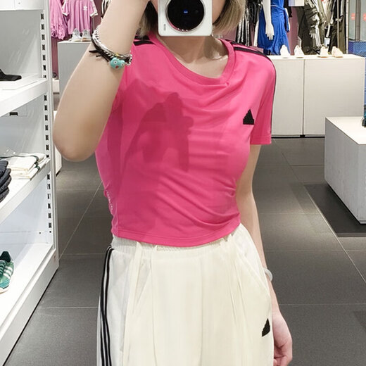 Adidas Neo short-sleeved women's clothing 2025 spring new running fitness training sportswear breathable fashion casual round neck T-shirt jv9859 pulse magenta XL