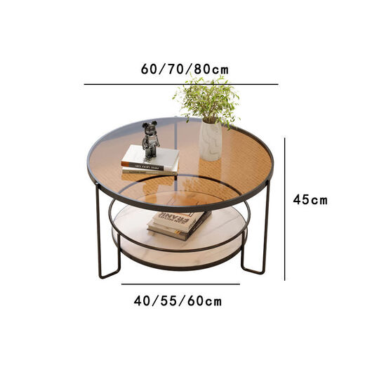 Lanting 氿四 1048 times repurchase Internet celebrity modern Italian style Changhong tempered glass coffee table small apartment living room round home use round coffee table - black frame + brown glass diameter 80CM height 45CM