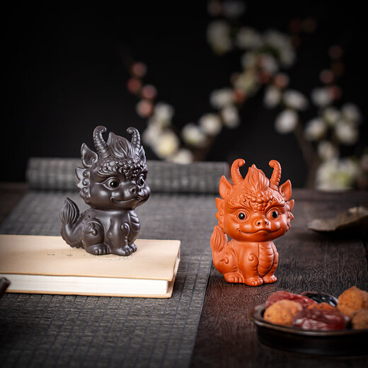 Fujian Yu Zisha Creative Lucky Dragon Tea Pet Ornament Decoration Can Raise Tea Table Mascot Guochao Tea Play Tea Ornament Zhuni-Double-Corned Dragon Tea Pet