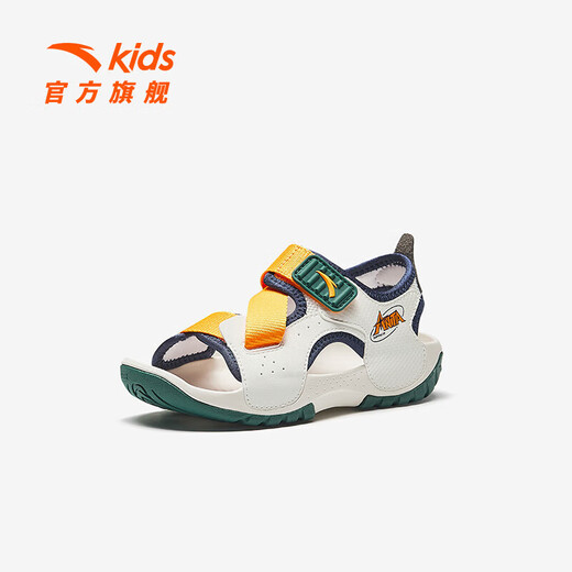 ANTA Children's Sandals Boys' Shoes 2026 Summer New Children's Outdoor Velcro Anti-Slip Open Toe Beach Shoes Soft Sole Shoes Ivory White/New Ink Blue/Xixia Orange-2 33