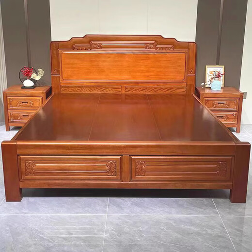 Longwei is the first to launch after the new year. Foshan Chinese style rosewood mortise and tenon solid wood bed master bedroom king bed 1.8 meters 2 meters double bed rosewood single bed upgraded thickened bed body 1.5*2.0 meters (full bed board + full mortise and tenon structure)