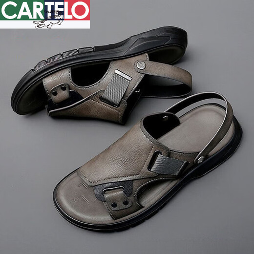 Sandalias de cuero de cartelo Summer de verano NUEVA TOP CAPA COWA COOTOR CONDULTOR CONDUCTOR DE CONDUCCIÓN Men a prueba de olor zapatos de playa Gray 9923 38