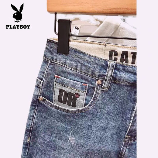Playboy (Playboy) Denim d'été Mid-pantalon imprimé marque à la mode rétro nostalgique lavage coréen version lâche pantalon de cinq points stretch short masses bleu haute qualité # 9902 36 165-180jin [Jin est égal à 0,5 kg]