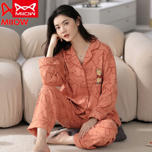 猫人 MIIOW纯纯棉睡衣女士春秋款年新款长袖全纯棉可外穿家居服薄款套装 LF9214 XL