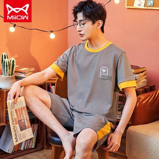 Catman Miiow Pajamas Summer de algodón puro de algodón puro pantalones cortos de manga corta en ropa de hogar verde para el hogar