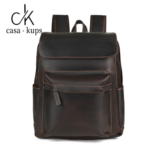casa-kupsCK疯马皮复古男士商务双肩包大容量真皮多功能休闲旅行双肩背包 1396咖啡