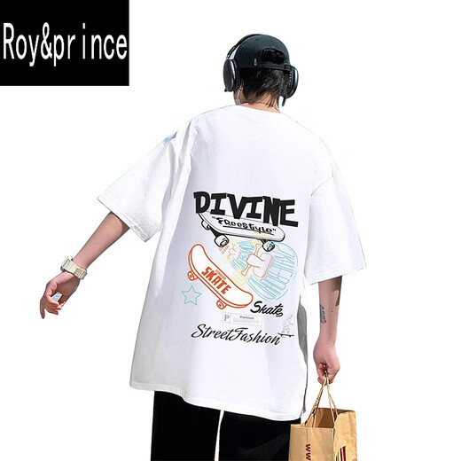 Prince Roy / Roy / Prince T-shirt à manches courtes Homme Junior High School Élèves de 12-15 ans 13 beaux usages d'été 14 adolescents Big Children Cotton Pure Coton Half-Wamed 3899 White Quality Assurance XL (140-160Jin [Jin est égal à environ 0,5 kg]))