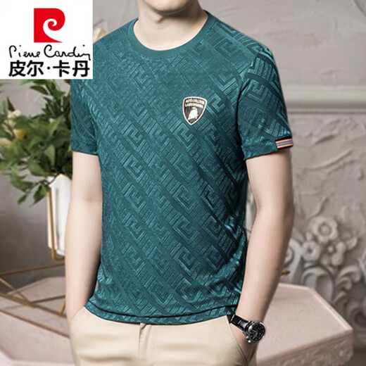 
Pierre cardin summer jacquard mulberry silk T-shirt for men's short-sleeved round neck real ice. Silk casual and versatile half-sleeved markless top trend Green 829 M 165 size [100-115Jin [Jin equals 0.5 kg]]