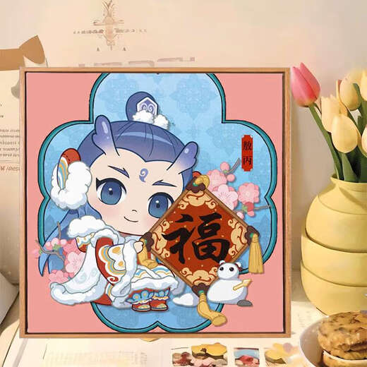 Q version of Nezha: The Devil Child’s Sea Digital Oil Painting Diy Ao Bing Nezha Cartoon 2025 Handmade Oil Painting Nezha J1047 20*20cm Inner Frame Ultra-clear Line Drawing 0 Basics