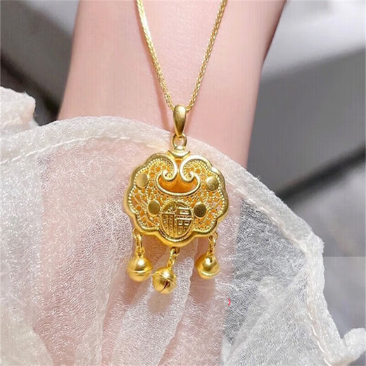 Yage Gold Safety Lock Transfer Beads Pure Gold 999 Pendant Longevity Lock Double-sided Blessing Necklace as a Birthday Gift for Girlfriend Pure Gold Longevity Lock + 18K Necklace + Gift Box
