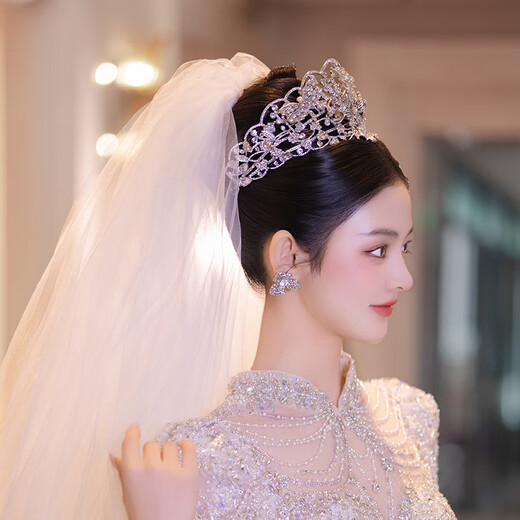 Hunter Bride French Heavy Industry High-end Crown Headwear Luxurious Wedding Princess Birthday Crown Wedding Accessories Crown + Earrings MT2502
