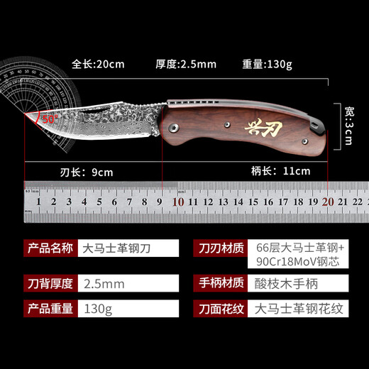 Xing blade couteau pliant en acier damas, couteau à fruits, barbecue portable d'extérieur, couteau multifonctionnel, couteau à melon et à fruits, couteau d'office Couteau à fruits pliant de Damas