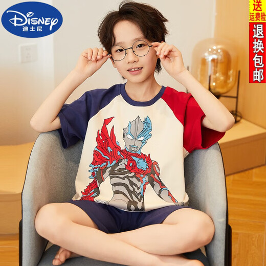 迪士尼（DISNEY）儿童睡衣男孩赛罗奥特曼2025新款夏季纯棉小宝宝男童家居服中大童 n679闪耀特利加(新款) 40 (10) 码(103-112cm斤)