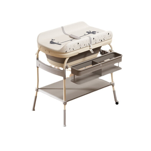 Table de couches BabyPods Table de massage de berceau mobile Changement de couches de nouveau-née et bain tactile multifonctionnel [Morandi Grey] Table de soins pour enfants + tapis de bain