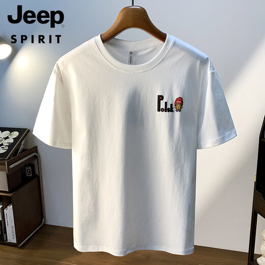 JEEP SPIRIT大码200斤圆领短袖T恤男2025年夏季港风印花棉质体恤加肥加大男士 黑色 JSW9923 M 建议90-108 斤