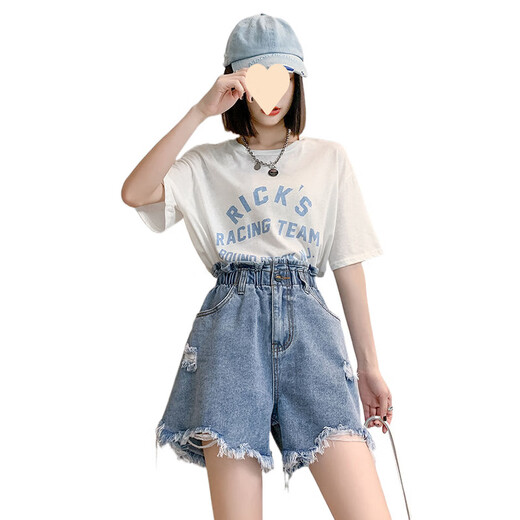 
Xianxizhi summer new style slim ripped denim shorts with wide legs loose large size women's clothing [3888: dark blue a-line shorts] 4XL [Suggested 161Jin[Jin equals 0.5 kg]-180Jin[Jin equals 0.5 kg]]