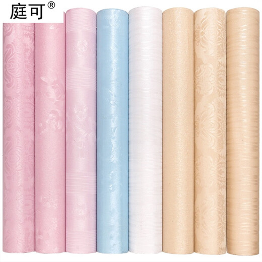 XMSJ Silk PVC Wallpaper Self-adhesive Solid Color Wall Cloth European Pearlescent Bedroom Living Room Renovation Sticker 9903-2 White Rose 45CM*10M