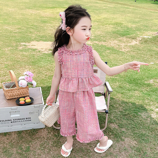 G.DuckKids Little Yellow Duck Clothing Children Girls Traje de verano NUEVA SUMERA Niñas para niños Moda de verano ropa de verano Traje rosado 130 (recomendado 115-125 cm 5.2-7 años)