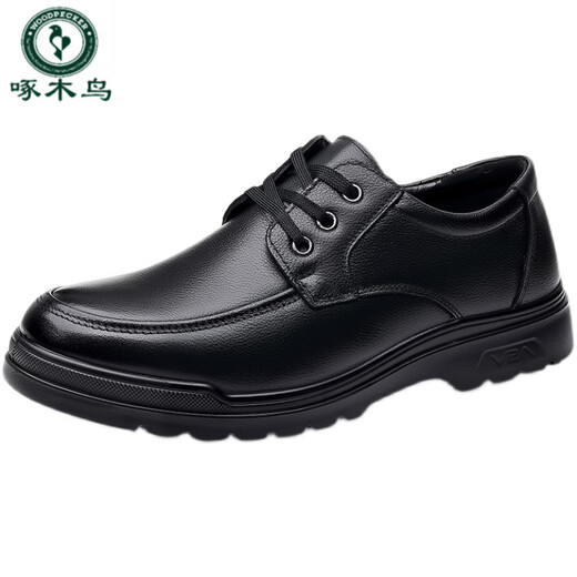 Woodpecker genuine leather casual leather shoes for men's soft bottom layer cowhide daddy's shoes black four seasons 6627 38