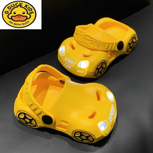 G.Duckkids Jungen tragen 2024 neue Lochschuhe an der Außenseite und tragen Sie Babyauto-Blitzlichter Kinder in den Innenausschüssen nicht rutschfestige Hausschuhe in Sommergelb 13 cm (innere Länge cm)