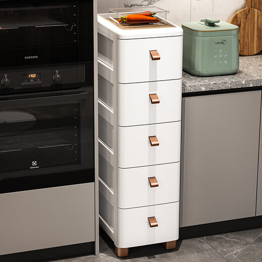 ME Thickened Seam Storage Cabinet Drawer-type Plastic Storage Cabinet Kitchen Multi-Layer Gap Cabinet Bathroom Waterproof Storage Cabinet 25CM Width - Simple White - Wooden Top 3 Layers