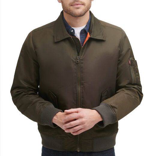 Levi's Men's Bomber Jacket Nylon Two-Pocket Flight Jacket Army Green/Faux Fur Collar X Large