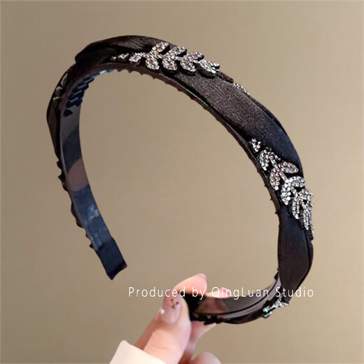 YIZUN. CHOMEL temperament sparkling diamond_fabric rhinestone wheat ear headband for women, high-end, foreign, fashionable, light luxury, high-end headband hair twister, black