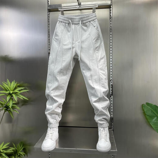 斐帝森猛哥哥哈伦裤子男夏季薄款纯色凉感男生户外运动时尚束脚休闲男裤 666灰白色 （夏季薄款） 33 （建议135-150斤）